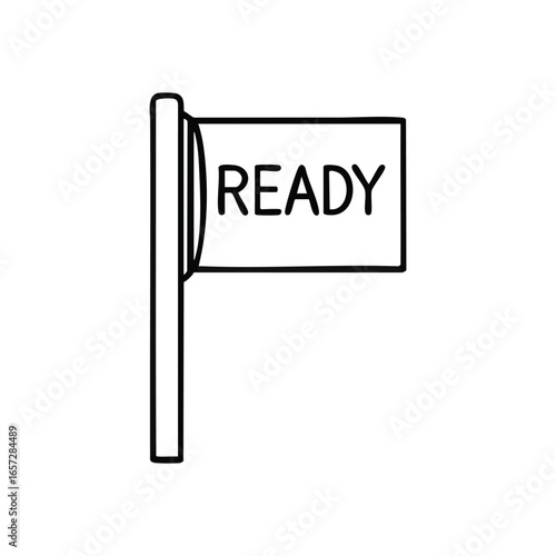 Ready Signal Banner Black Background. This clear, minimalist pennant features the word READY, embodying a state of preparedness, a definite starting point, or an immediate call to action.