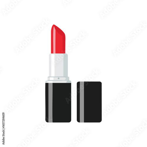 Elegant Red Lipstick Illustration. A captivating visual of bright crimson lip rouge, presented with its removed cap. This cosmetic essential symbolizes allure, style, and self expression on a sleek.