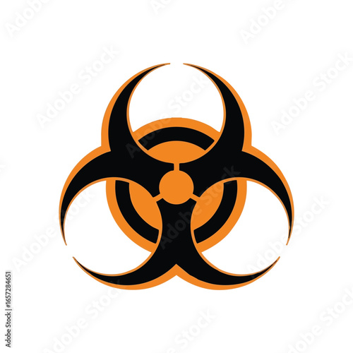 Orange Biohazard Warning Symbol. Striking amber emblem on a dark backdrop. This crucial sign denotes biological danger, contamination, and a paramount need for vigilance and safety.
