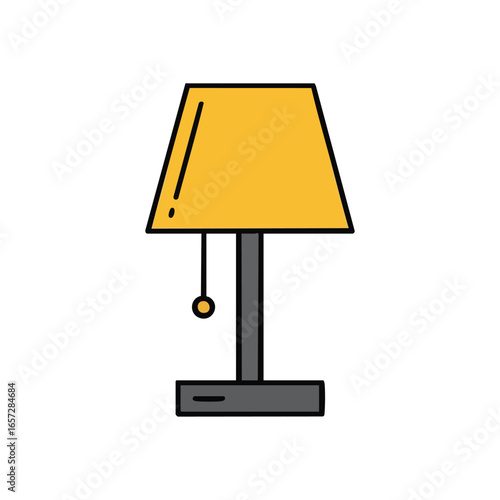Classic Tabletop Lamp. A simple depiction of a decorative light source with a vibrant yellow shade on a dark background, evoking cozy atmospheres and insightful thoughts.