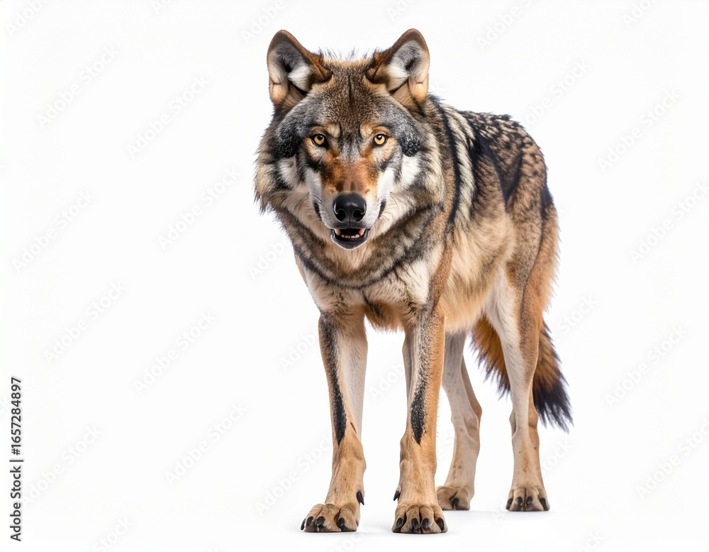Fototapeta premium Wolf Staring Forward in White Background