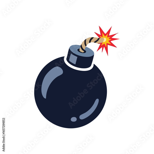 Cartoon Bomb with Lit Fuse. A stylized explosive device with an ignited wick, emitting sparks. Represents danger, urgency, or a critical situation on the brink.