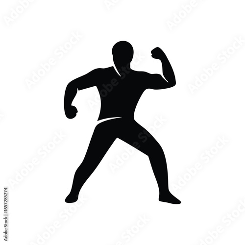Powerful Human Silhouette. A dark human outline in a strong, commanding position, embodying resilience and determination against a somber backdrop.