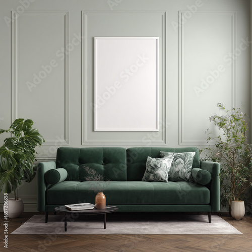 White Frame Blank Mockup Template in a Chic Luxurious Contemporary Living room