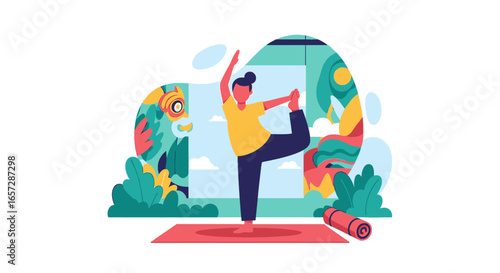 Person practicing yoga outdoors, achieving balance and flexibility for a healthy lifestyle. Ideal for wellness, fitness, and self-care content.
