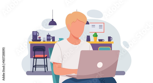 Person working on a laptop in a modern cafe, showcasing remote work, online education, and digital lifestyle. Ideal for business and technology concepts.