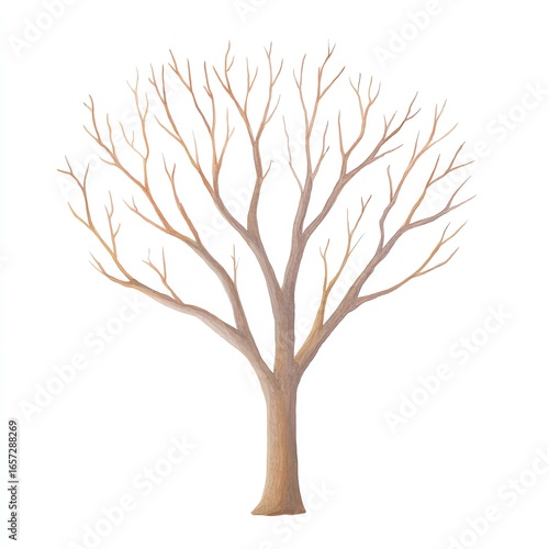 Winters Embrace A Watercolor Painting of a Leafless Tree, Standing Tall Against a Pure White Background