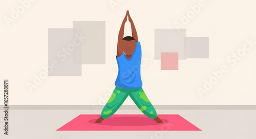 Person practicing a mindful yoga pose on a pink mat in a serene indoor setting, ideal for health, wellness, and fitness content.