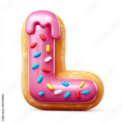 Donut Letter L, Pink Glazed Donut Font, Sweet Alphabet