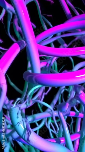 Neon Tubes Abstract Motion: Dynamic Pink and Blue Light Trails on Black