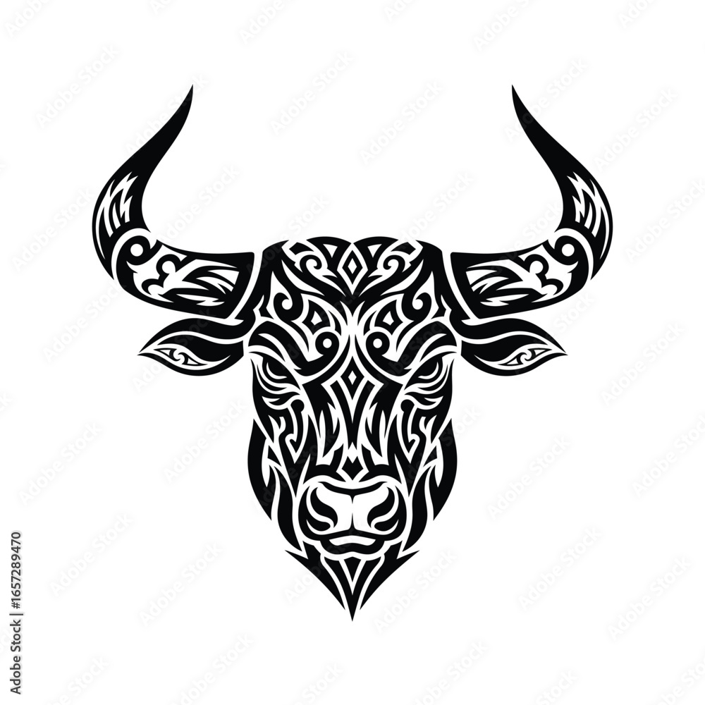 Fototapeta premium Intricate Bull Head Design Tribal Tattoo Style Illustration
