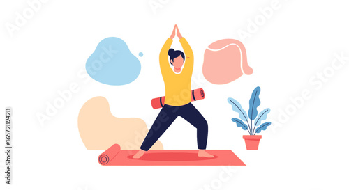 Person performing a yoga pose on a mat, symbolizing wellness, fitness, and a balanced lifestyle. Ideal for health and exercise themes.