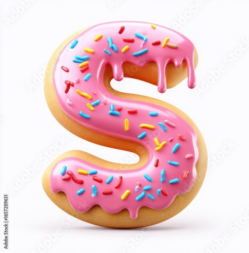 Pink Glazed Donut Letter S