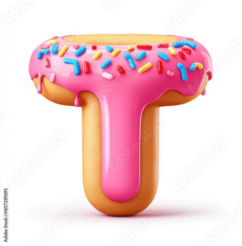 Pink Glazed Donut Letter T with Sprinkles