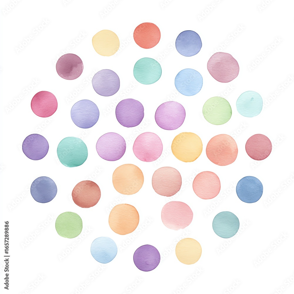 Fototapeta premium Watercolor Pastel Circles A Delightful Abstract Design of Softly Colored Circles on a White Background