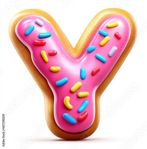 Pink Donut Letter Y with Sprinkles