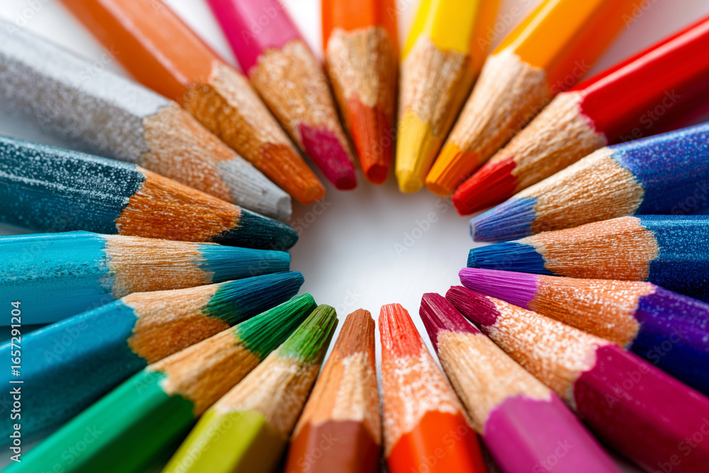 Naklejka premium colored pencils arranged in a circle to form a color circle