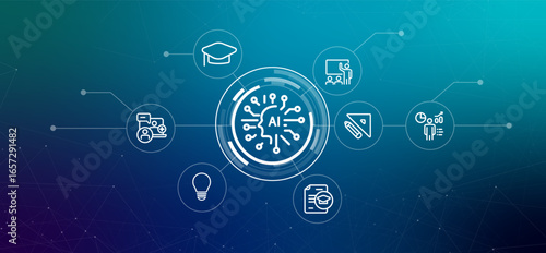 AI in education and learning representing academic and educational using artificial intelligence for ed-tech personalized learning and future of classrooms