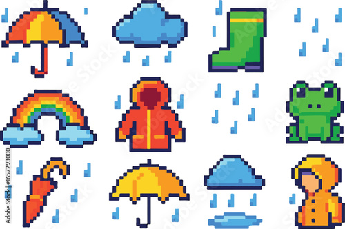 rain pixel art, eps 10 illustration