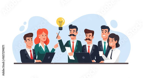 Diverse business team collaborating, brainstorming new ideas in a meeting. Represents innovation, teamwork, and strategic planning for corporate success.