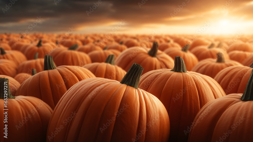 Obraz premium pumpkin patch at sunset, cinematic lens flare, high-resolution detail