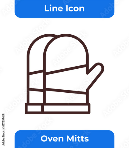Oven mitts line icon, simple kitchen protective glove design, baking and cooking equipment illustration, outline graphic element, homemade utensil symbol