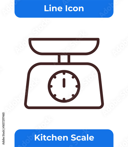 Kitchen scale line icon, simple measurement tool design, baking ingredient weight illustration, outline graphic element, cooking equipment symbol