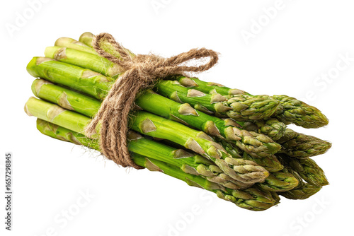 A bunch of fresh green asparagus tied with twine