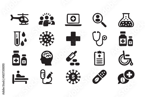 Virus, Syringe, and Healthcare Icons for Medical, Wellness, and Health Services