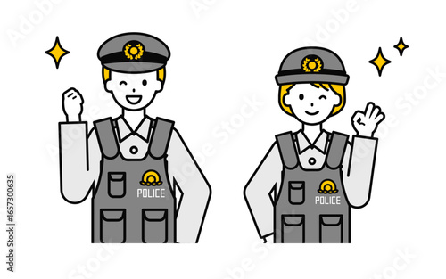 シンプルな警察官の男女_うれしい