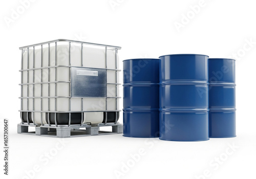 Industrial bulk liquid storage containers including ibc tote and blue drums