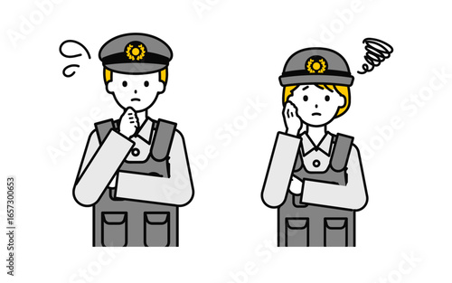 シンプルな警察官の男女_困った