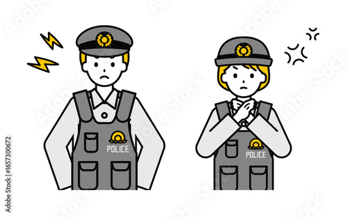 シンプルな警察官の男女_怒る