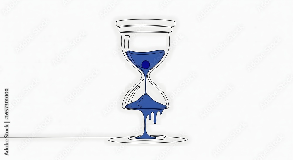Fototapeta premium Continuous Line Blue Hourglass, Time Running Out