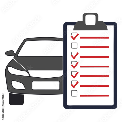 Car inspection checklist illustration showing vehicle maintenance and service review