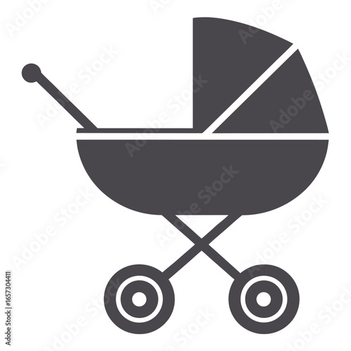 Silhouette of a vintage baby carriage isolated on a clean white background representing infancy childhood and the nostalgia 