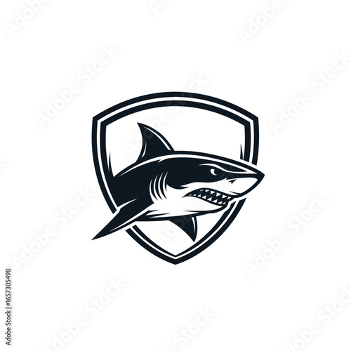 Aggressive Shark Logo Design Fierce Predator in a Protective Shield