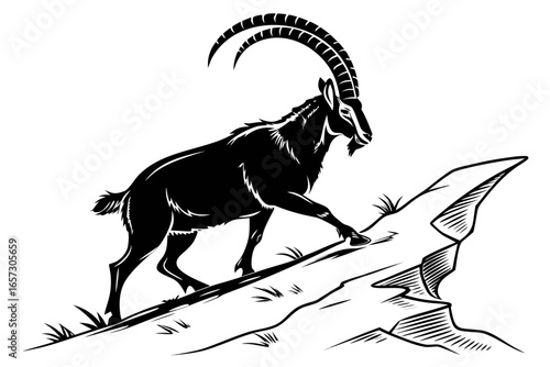 Ibex animal sihouette black vector