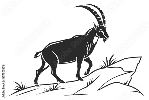 Ibex animal sihouette black vector