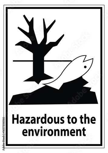 Hazardous Environmental Sign Featuring Fish and Dead Tree Illustration