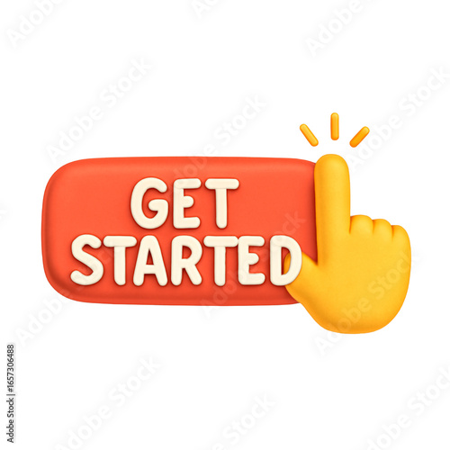 3D Render Playful Get Started Button Icon