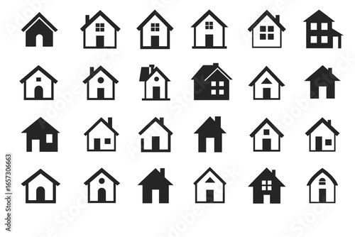 Collection of home and real estate icons black vector isolated