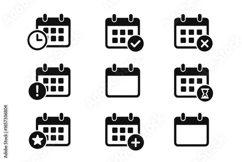 Calendar icon set vector flat symbols meetings deadlines schedule