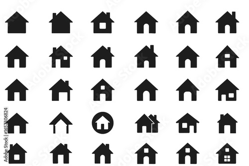 Collection of home and real estate icons black vector isolated