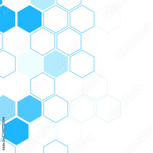 Abstract blue hexagon background. Geometric shape technology digital hi tech banner. Medical, technology or science design.