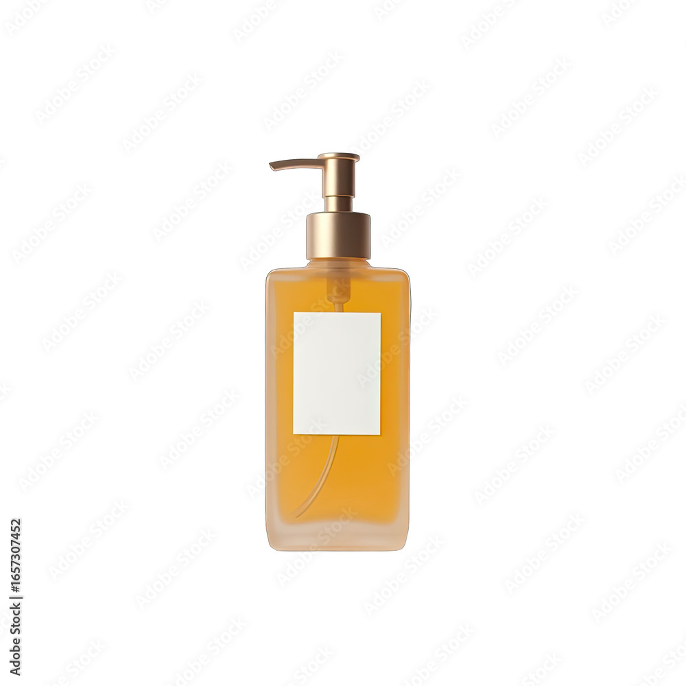 Fototapeta premium Empty rectangular bottle with gold pump.