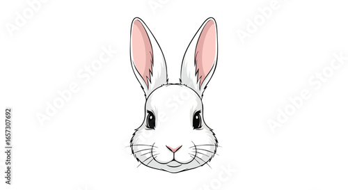 A clean, symmetrical illustration of a white rabbit's head with pink ears, isolated on a white background.
