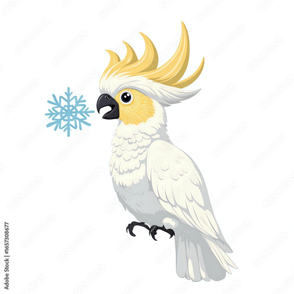Obraz premium A cheerful cockatoo blowing a snowflake