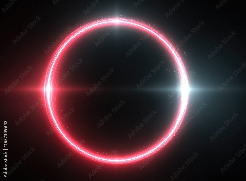 Obraz premium Red-glowing circle, bright light, empty center