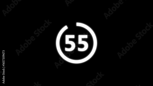 Full-screen cinematic shot of a 60-second digital countdown timer, displaying bold numbers counting down from 60 to 1. Each digit animates with glowing,v